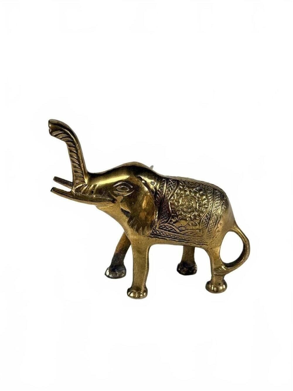 Small 5 inches Vintage Indian Brass Elephant Figurine Engraved Art